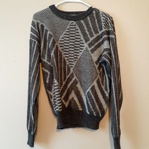 VNTG Gray&White Abstract Striped Grandpa Sweater